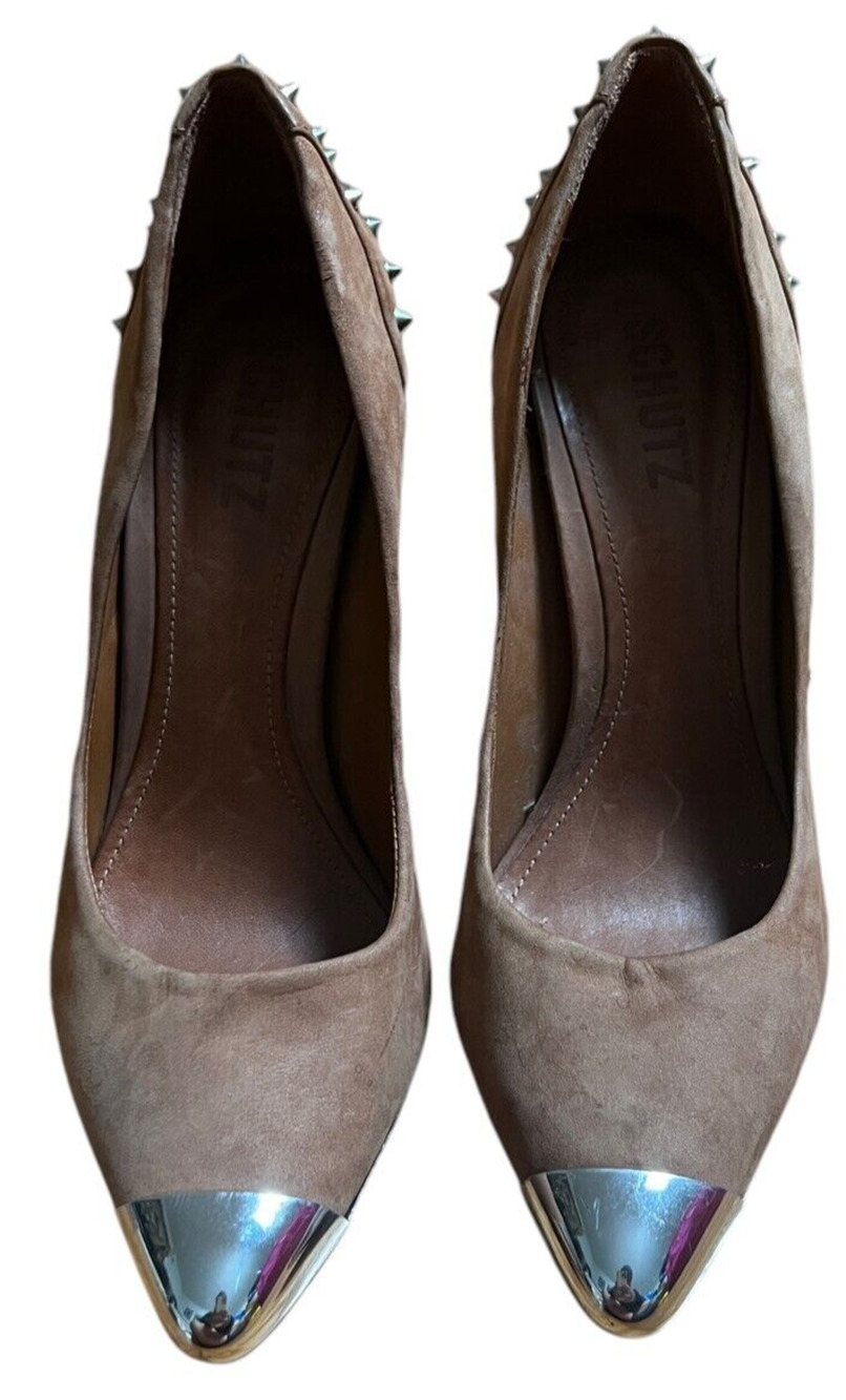 Schutz Women's Metallic Spike Pointed Toe Slip On Heels Size 8 B Medium